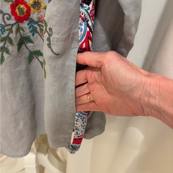 John Mark Floral Embroidered High Neck Collar Navy Plaid Button Down Shirt - Picture 10 of 12